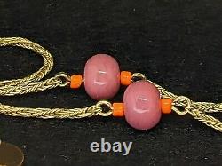 New bnwt handmade orange lampwork glass sterling 925 silver 22k gold necklace