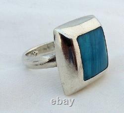 Nice Sturdy Estate Sterling Silver Art Glass Inlay Square Ring Size 8