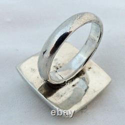 Nice Sturdy Estate Sterling Silver Art Glass Inlay Square Ring Size 8