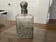 Nice-antique Victorian Sterling Silver Overlay Collar Etched Cut Glass Decanter