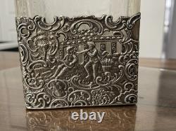 Nice-antique Victorian Sterling Silver Overlay Collar Etched Cut Glass Decanter