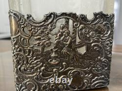 Nice-antique Victorian Sterling Silver Overlay Collar Etched Cut Glass Decanter