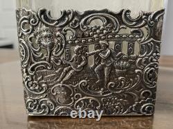 Nice-antique Victorian Sterling Silver Overlay Collar Etched Cut Glass Decanter