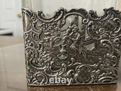 Nice-antique Victorian Sterling Silver Overlay Collar Etched Cut Glass Decanter
