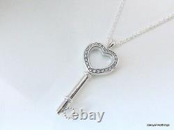 Nwt Authentic Pandora Floating Heart Locket Key Necklace #396581cz-80 Hinge Box
