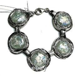 Nwt Or Paz Sterling Silver 925 Roman Glass Link Bracelet 8 Israel Pz