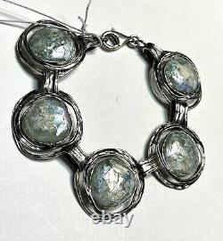 Nwt Or Paz Sterling Silver 925 Roman Glass Link Bracelet 8 Israel Pz