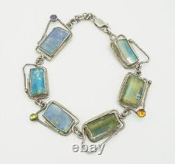 OOAk Jackie Cohen Art Studio Roman Glass sterling silver gemstones bracelet