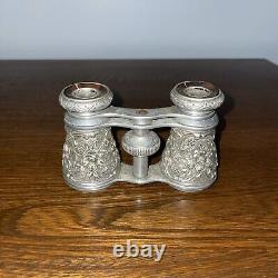 OPERA GLASSES STERLING SILVER La Reine Paris Vintage Beautiful Floral Pattern
