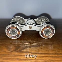 OPERA GLASSES STERLING SILVER La Reine Paris Vintage Beautiful Floral Pattern