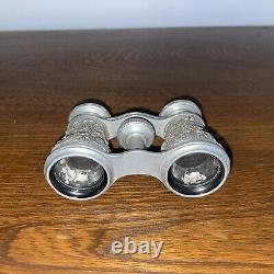 OPERA GLASSES STERLING SILVER La Reine Paris Vintage Beautiful Floral Pattern