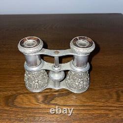 OPERA GLASSES STERLING SILVER La Reine Paris Vintage Beautiful Floral Pattern