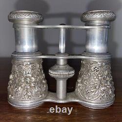 OPERA GLASSES STERLING SILVER La Reine Paris Vintage Beautiful Floral Pattern