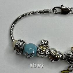 Ohm Sterling Silver European Charm Bracelet 9 Beads Angel Heart Dove Meow Flower