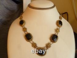 Old Chinese Export Sterling Silver Filigree Smoky Topaz Glass 18 Necklace