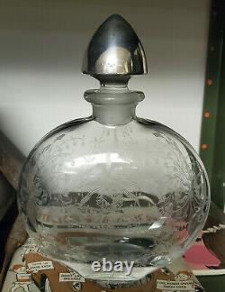 Old HEISEY ORCHID Sterling Silver Topped ELEGANT Etched GLASS DECANTER
