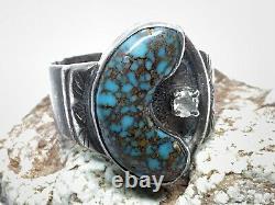 Old Pawn Navajo Sterling Silver Bisbee Turquoise Glass Stone Open Band Ring