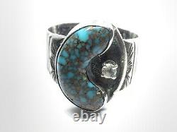 Old Pawn Navajo Sterling Silver Bisbee Turquoise Glass Stone Open Band Ring