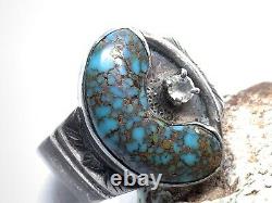 Old Pawn Navajo Sterling Silver Bisbee Turquoise Glass Stone Open Band Ring