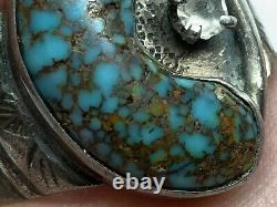 Old Pawn Navajo Sterling Silver Bisbee Turquoise Glass Stone Open Band Ring