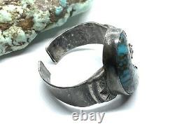 Old Pawn Navajo Sterling Silver Bisbee Turquoise Glass Stone Open Band Ring