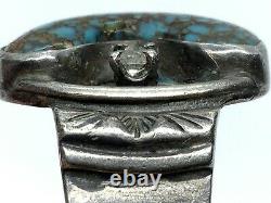 Old Pawn Navajo Sterling Silver Bisbee Turquoise Glass Stone Open Band Ring