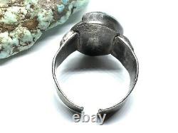 Old Pawn Navajo Sterling Silver Bisbee Turquoise Glass Stone Open Band Ring