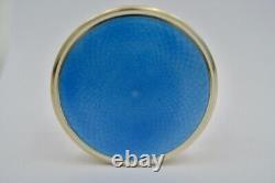 Old Round Small Box Sterling Silver Blue Enamel Glass Case Art Deco Style 20th C
