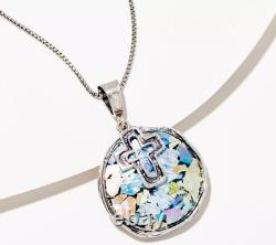 Or Paz Sterling Silver Roman Glass Cross Motif Pendant Necklace