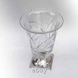 Orchid Acid Etched Glass Vase Hawkes Sterling Silver Base