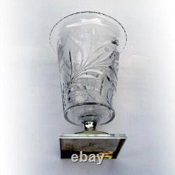 Orchid Acid Etched Glass Vase Hawkes Sterling Silver Base