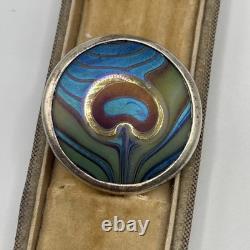 Orient & Flume Floral Iridescent Art Glass Sterling Silver Pendant 1978. Signed