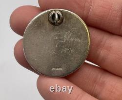 Orient & Flume Floral Iridescent Art Glass Sterling Silver Pendant 1978. Signed