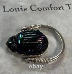 Original Antique TIFFANY FAVRILE GLASS Blue Scarab in Silver Swivel Ring with COA