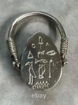 Original Antique TIFFANY FAVRILE GLASS Blue Scarab in Silver Swivel Ring with COA