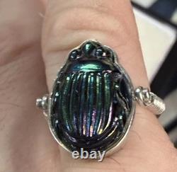 Original Antique TIFFANY FAVRILE GLASS Blue Scarab in Silver Swivel Ring with COA Original Antique TIFFANY FAVRILE GLASS Blue Scarab in Silver Swivel Ring with COA