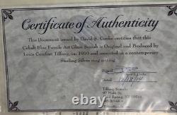 Original Antique TIFFANY FAVRILE GLASS Blue Scarab in Silver Swivel Ring with COA