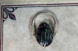 Original Antique TIFFANY FAVRILE GLASS Blue Scarab in Silver Swivel Ring with COA