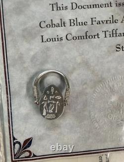 Original Antique TIFFANY FAVRILE GLASS Blue Scarab in Silver Swivel Ring with COA