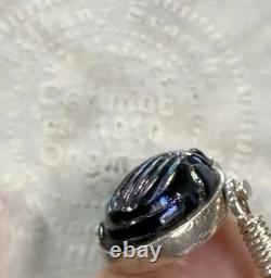 Original Antique TIFFANY FAVRILE GLASS Blue Scarab in Silver Swivel Ring with COA