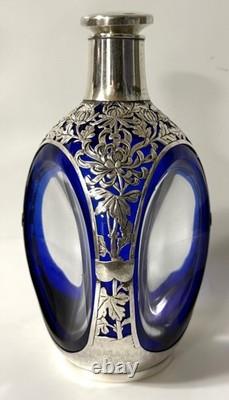 Original Large K. Uyeda Cobalt Blue Glass and Sterling Silver Decanter