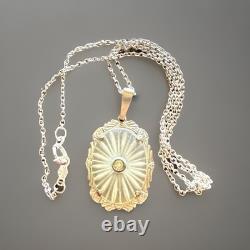 Ornate Antique Finely Detailed Sterling Silver Camphor Glass Pendant Necklace