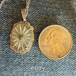 Ornate Antique Finely Detailed Sterling Silver Camphor Glass Pendant Necklace