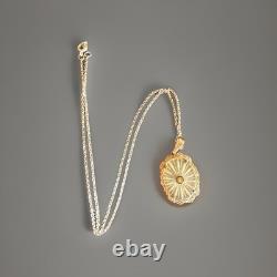 Ornate Antique Finely Detailed Sterling Silver Camphor Glass Pendant Necklace