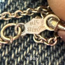 Ornate Antique Finely Detailed Sterling Silver Camphor Glass Pendant Necklace