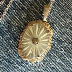 Ornate Antique Finely Detailed Sterling Silver Camphor Glass Pendant Necklace