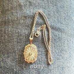 Ornate Antique Finely Detailed Sterling Silver Camphor Glass Pendant Necklace