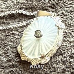 Ornate Antique Finely Detailed Sterling Silver Camphor Glass Pendant Necklace
