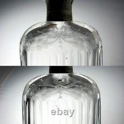 Ornate Antique French Sterling Silver Cut Glass Engraved Liquor Whisky Hip Flask