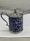 Ornate Antique Sterling Silver Mustard Pot Cobalt Blue Glass Liner Withspoon